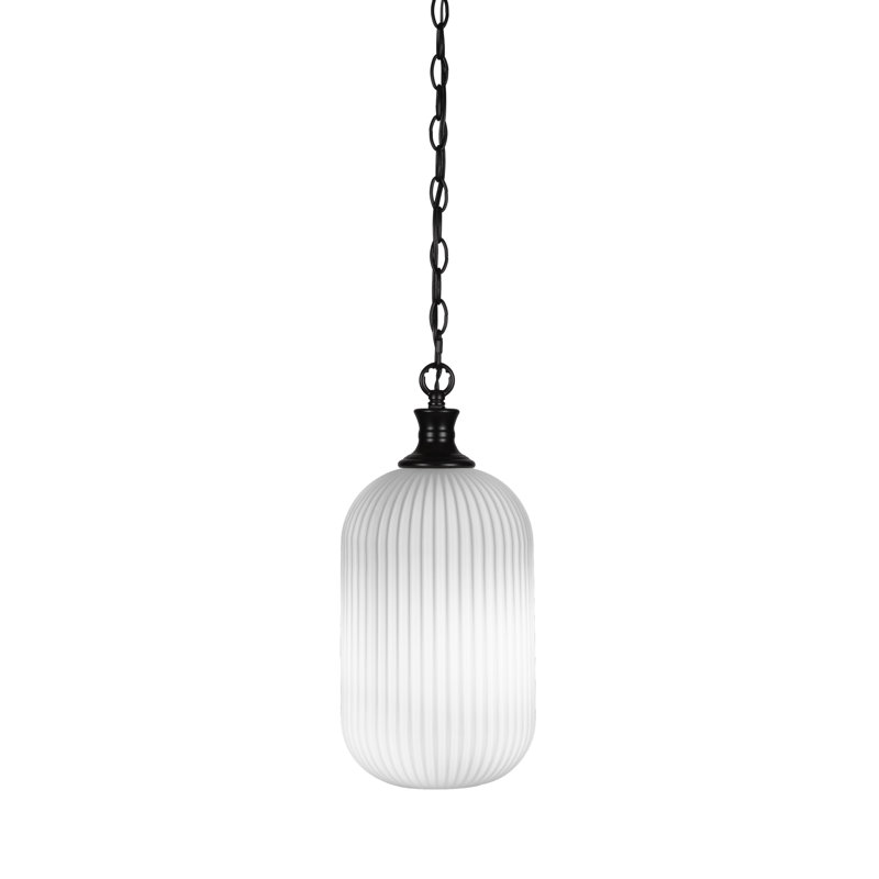 Carina Chain Hung Pendant With 8.25" Glass, Matte Black, Frosted