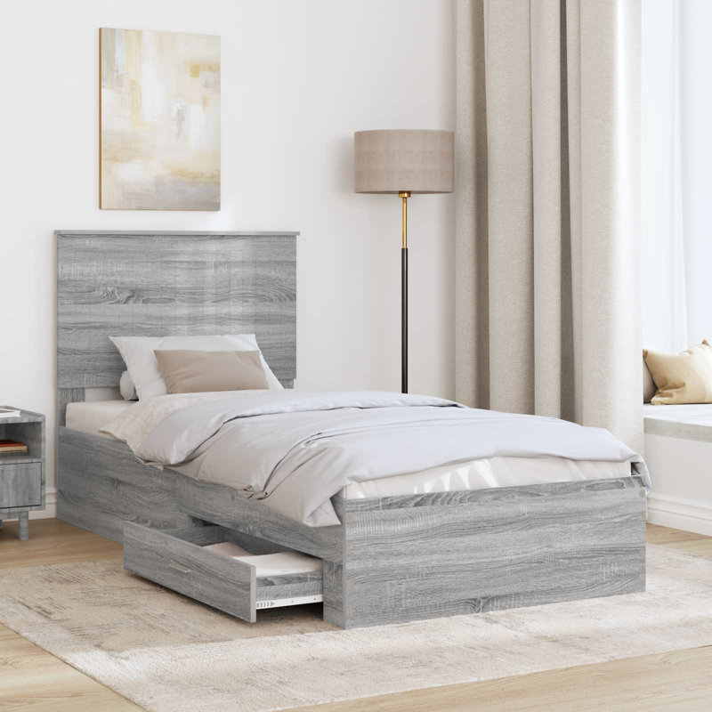 Bed, European Single (90 x 200 cm), Grey Sonoma