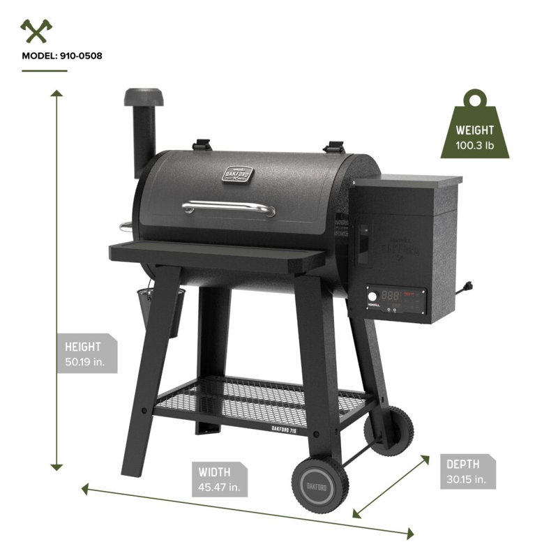Barbecue à granules de bois 28 po Oakford avec surface de cuisson de 715 pieds carrés, grilles en acier, indicateur de vue I-site, barbecue à granules robuste avec connectivité Bluetooth - 910-0508