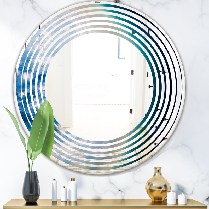 Coastal Frameless Wall Mirror, Wave Agate Beautiful Slices and Texture, 23.6" H x 23.6" W