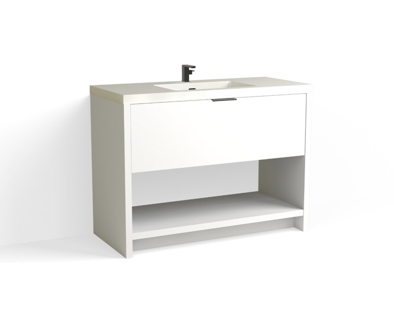 Vista 48" W Freestanding Single Bathroom Vanity, White Nanomatte/Matte Black, White Gloss, Single-Hole
