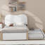 Lit plateforme tapissier avec pieds de soutien en bois et lit gigogne escamotable, idéal pour un repos confortable et un gain de place dans les chambres.-338674557
