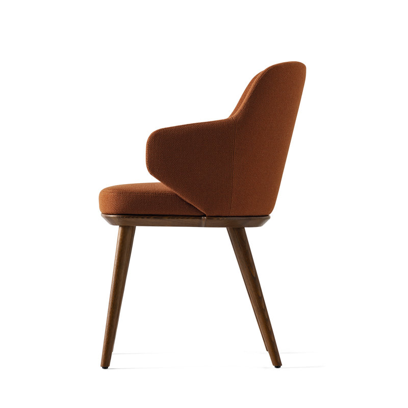 Foyer Upholstered Armchair with Wooden Base, Terracotta, Walnut