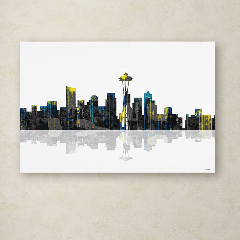 « seattle washington horizon » par marlene watson, impression sur toile tendue, H 30 po x l 47 po x P 2 po
