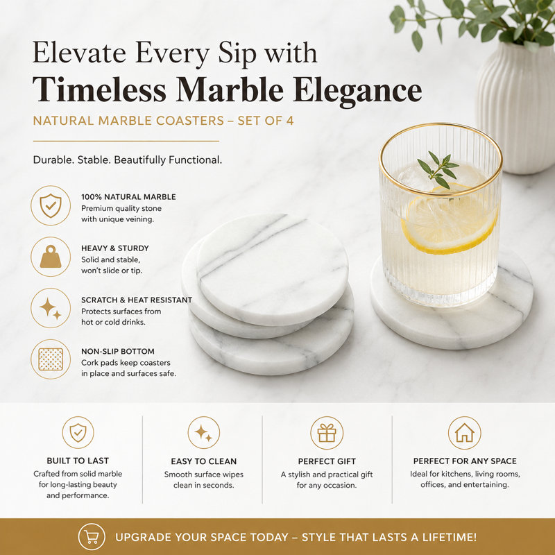 Natural Marble 4 Inch Round Coaster Cup Holder