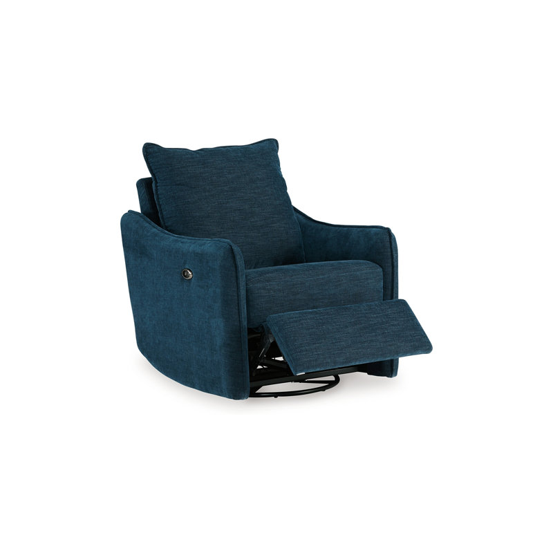 Bradley Swivel Power Recliner Chair, Polyester, Pillow Back, Dark Blue