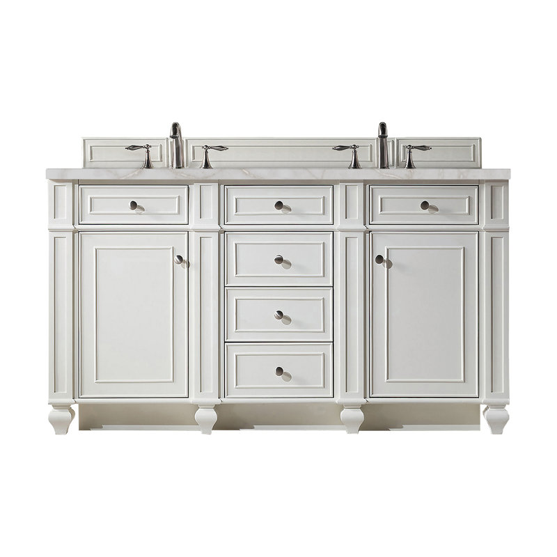 Meuble-lavabo double 60 po Bristol avec chargeur sans fil FreePower, Argent victorien, Blanc brillant