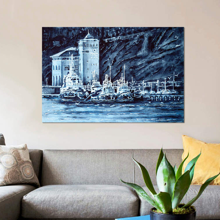 « tugboats », impression sur toile, H 8 po x l 12 po x P 0,75 po, Toile tendue, Pas de tapis