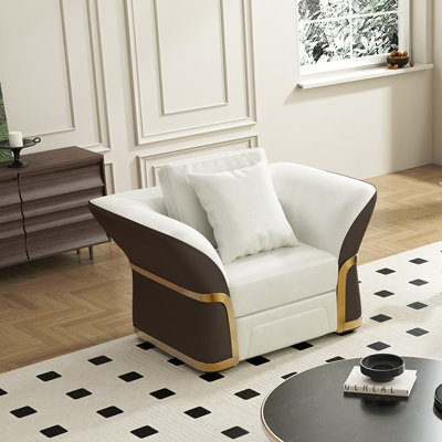 Chaise avec accoudoirs, fauteuil en similicuir brun et blanc