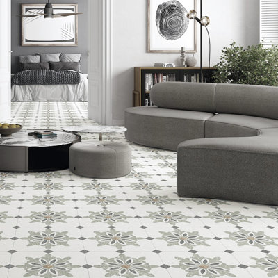 Riviera Octagon Antibes Verde W/Taco 7-7/8 In. X 7-7/8 In. Porcelain Floor And Wall Tile