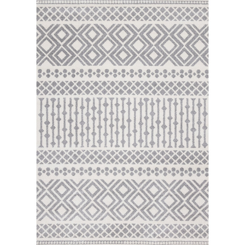 Kortana Collection White Grey Southwest Area Rug, Rectangle 6'7" x 9'10"