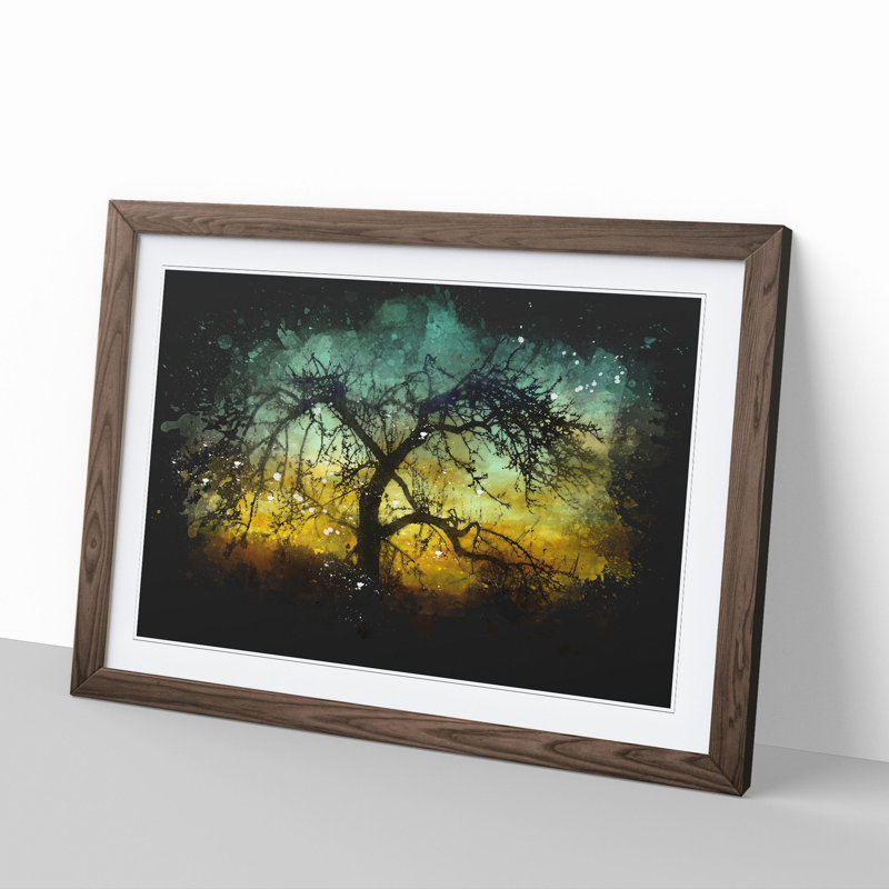 Tree at Sunset Vol.4 - Picture Frame Graphic Art, 27cm H x 36cm W x 2cm D, Walnut