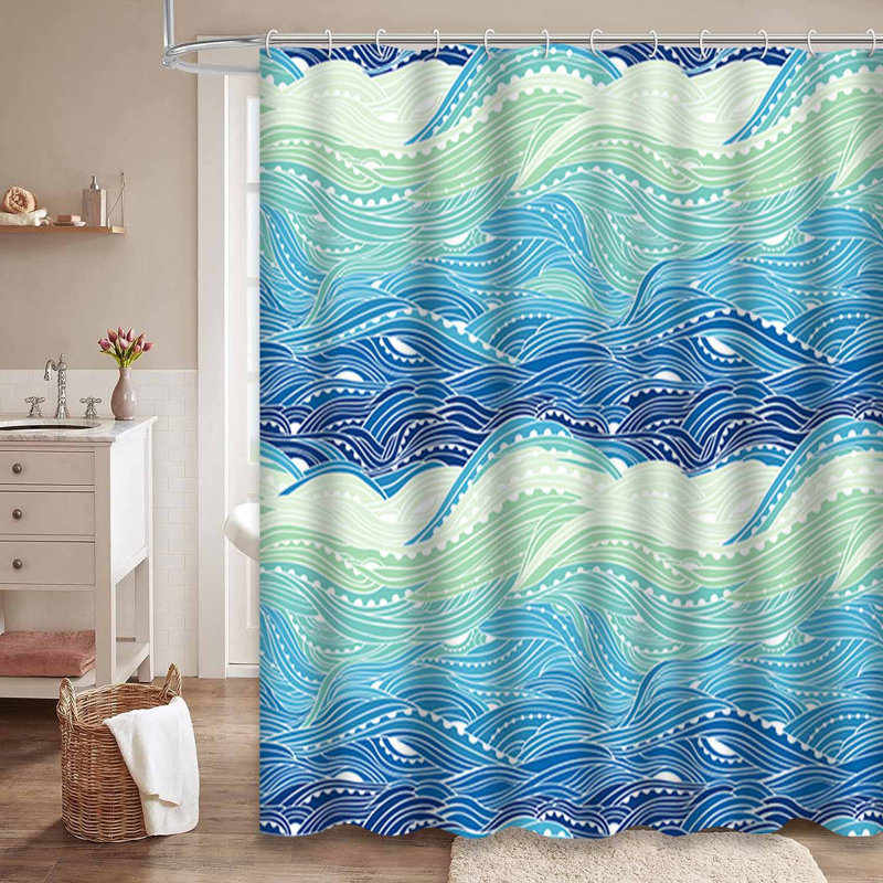 Rideau de douche imperméable à l'eau à motif floral abstrait et bleu avec 12 crochets, L 72 po x l 78 po