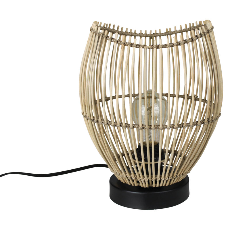 Natural Rattan Bohemian Table Lamp with Black Base