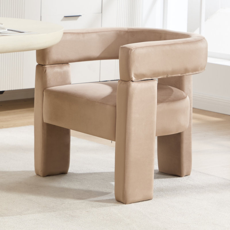 Modern Upholstered Dining Arm Chair, Khaki