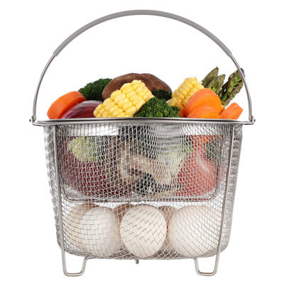 Panier à vapeur pour accessoires de casseroles instantanées 6 pte ou 8 pintes, maille empilable en acier inoxydable 18/8, insert de cuiseur à vapeur pour légumes, panier à œufs, passoire à pâtes, 2 niveaux (argent)