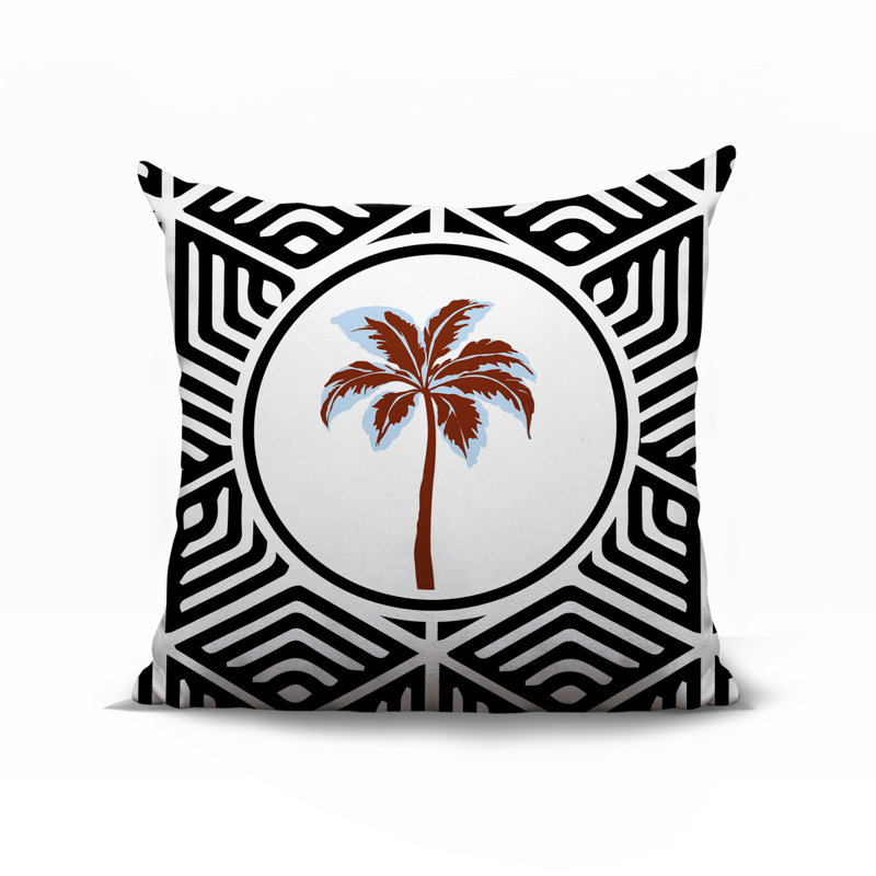 Oreiller carré réversible intérieur / extérieur Leilani Palm, Noir, Carré 19 po