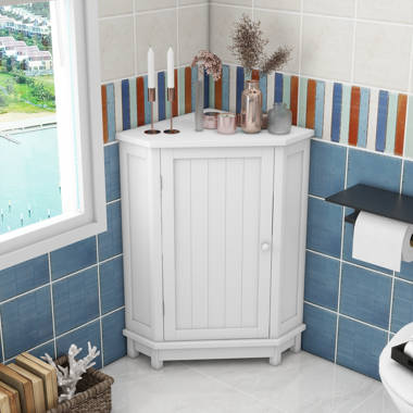 Wildon Home® Beale White Floor Bathroom Cabinet, Wood Corner Cabinet with 3  Drawers for Bathroom, Kitchen Living Room