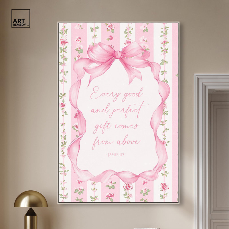 Art mural rose Good and Perfect Gift Bow par Art Remedy, H 46 po x l 31 po, Argent argent, Cadre flottant