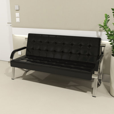 Kinfant Waiting Room Chairs with Arms, Office Guest Chair Upholstered Bench Seating, Reception Furniture for Beauty Salon Barbershop Airport Bank Hall Room Conference, Black