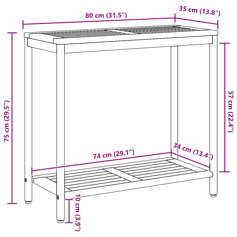 Rectangular Outdoor Buffet & Console Table, Grey, 75cm H x 80cm W x 35cm D
