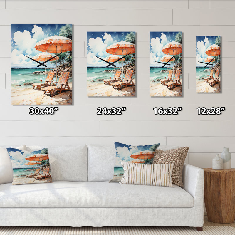 Vintage Beach Chairs Scenery II - Horloge murale rétro nautique et plage, Petit