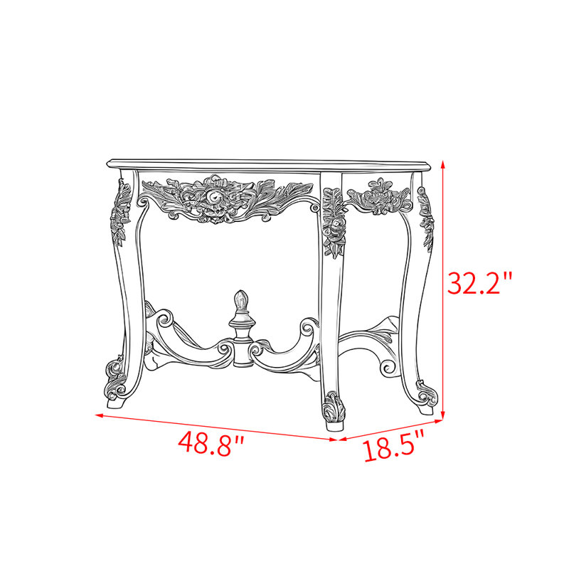 Console en bois massif de style européen, H 32,2 po x l 51 po x P 21,6 po, Brun