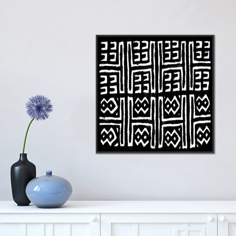 Mudcloth Black Geometric Design VII by Ellie Roberts - Print, Black Framed Canvas, 18" H x 18" W x 1.5" D