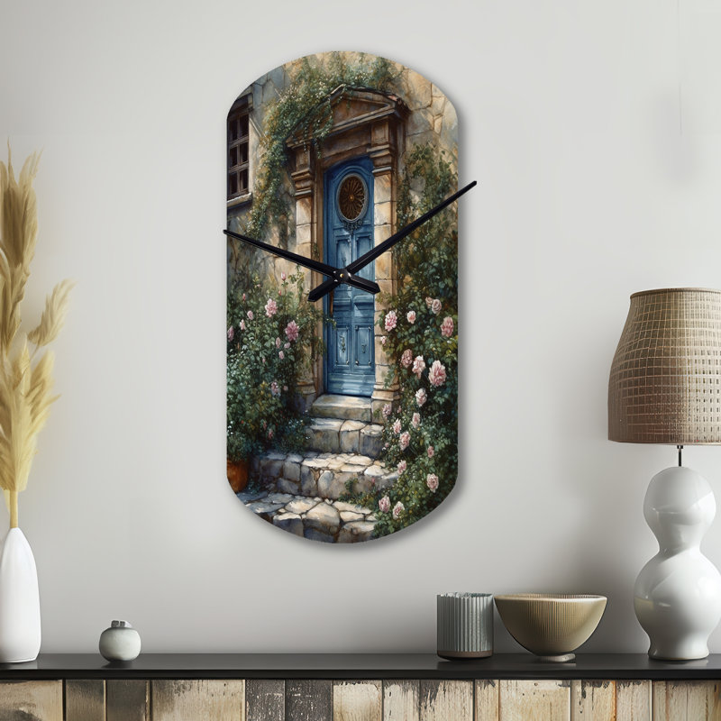 Porte de jardin damarques - Porte de jardin bleue et verte - Horloge murale asymétrique, Petit