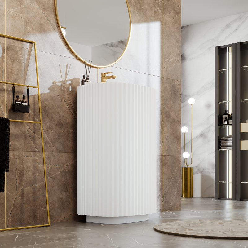 Lavabo de salle de bain ovale à piédestal avec trop-plein Eviva Haven, Blanc