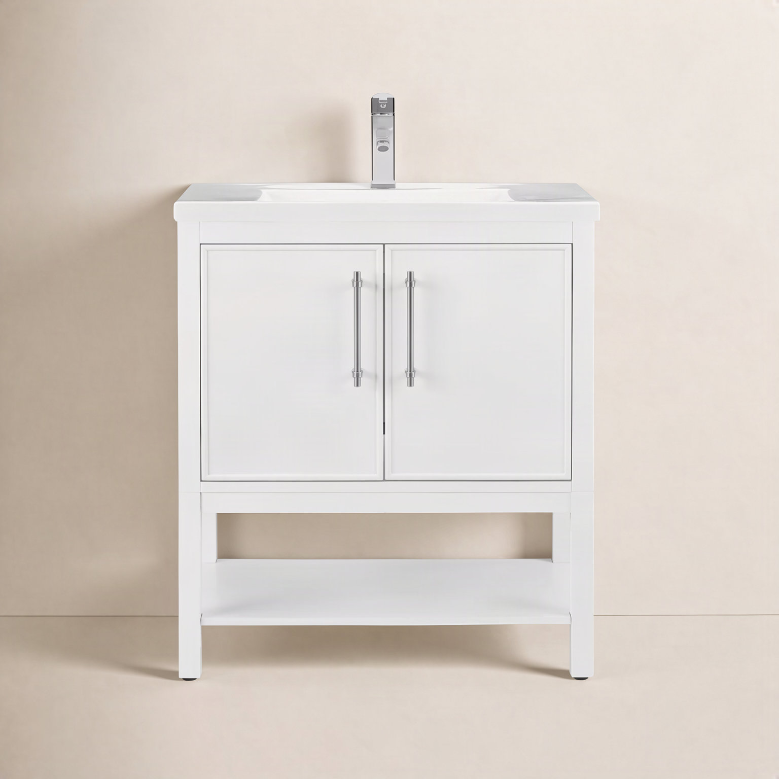 Jewell 30'' Single Bathroom Vanity, White/Brushed Nickel