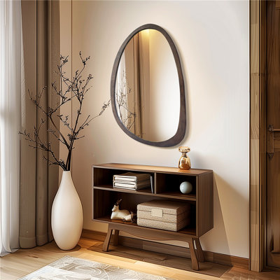 Asymmetrical Wood Framed Wall Accent Mirror