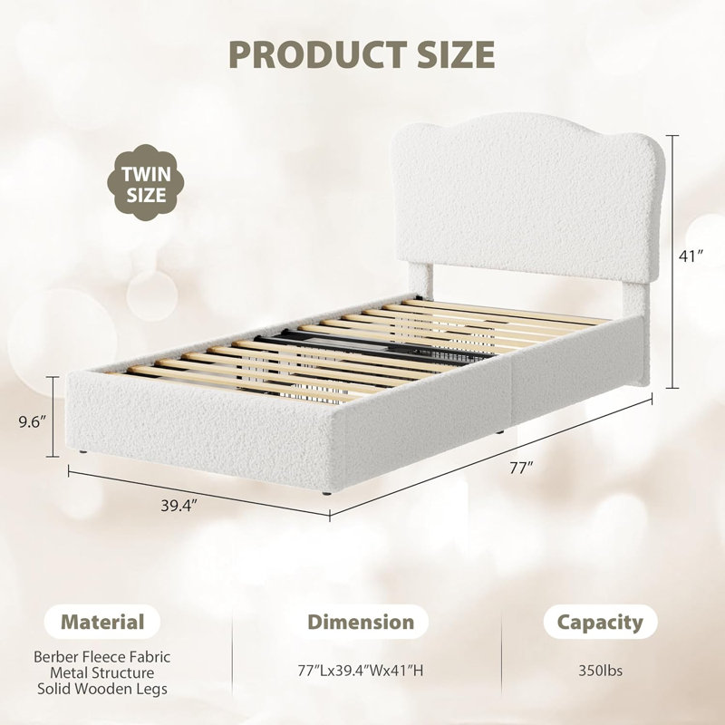 Upholstered Twin Bed Frame for Kids with 2 Drawers, Velvet Twin Bed for Girls, Boys, Sturdy Platform Bed, No Box Spring Needed, Noise Free, Beige