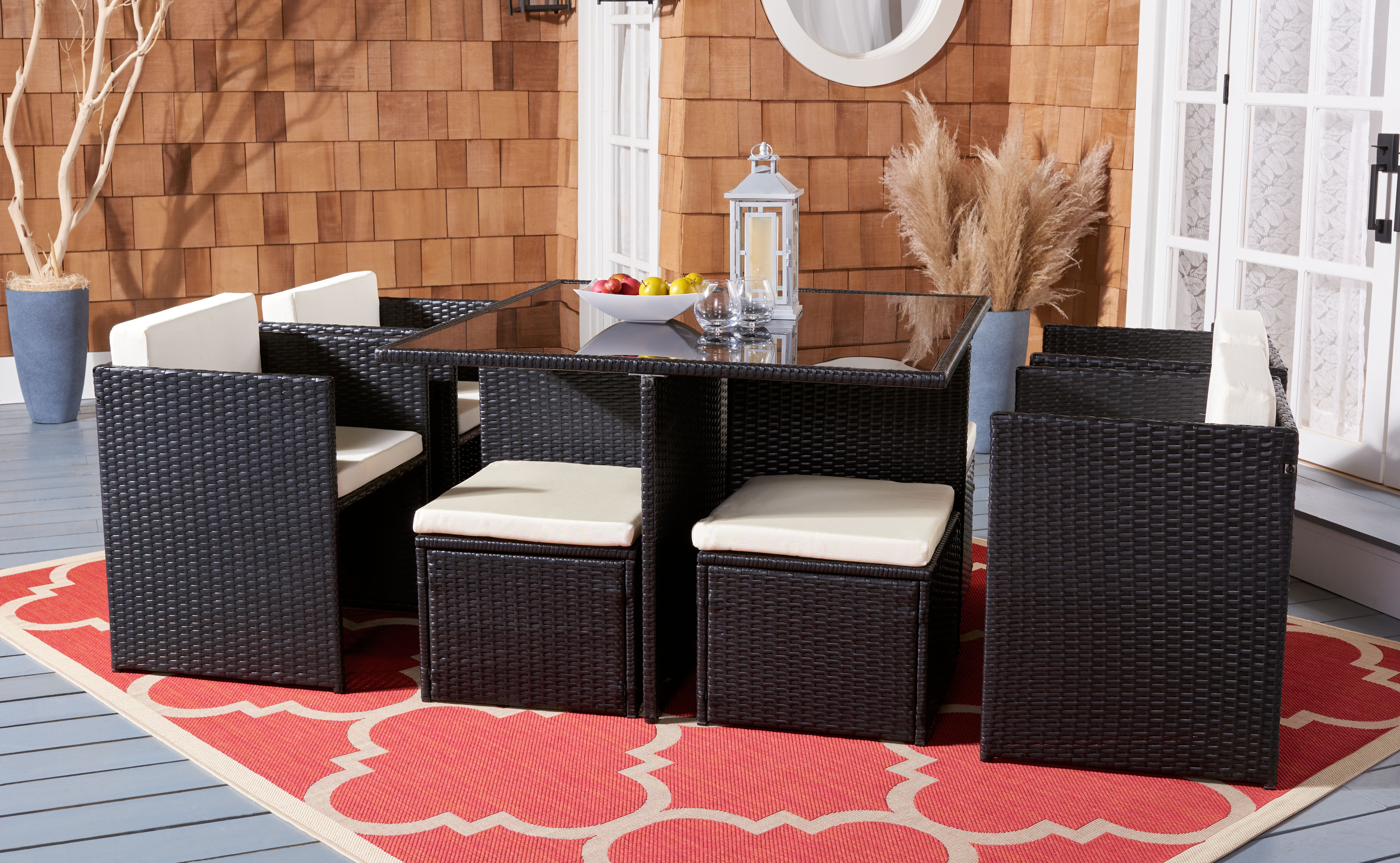 9 piece rattan cube set online black