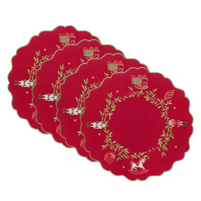 Villeroy & Boch Keepsake Ornaments, napperons ronds en velours brodé, lot de 4, rouge - 38 cm x 38 cm