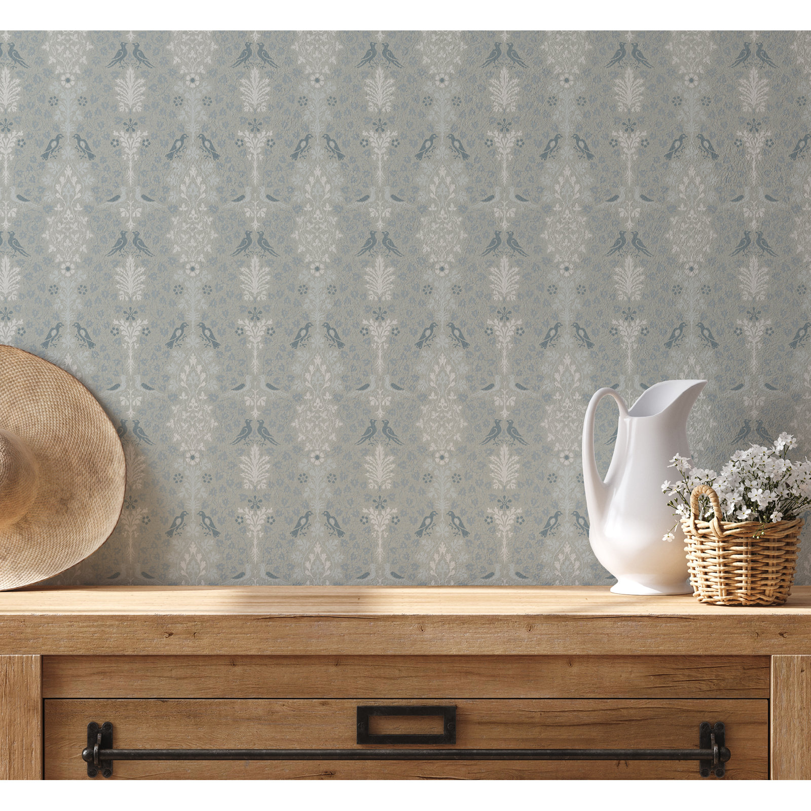 Yuki Osada Damask Wallpaper, Soft Blue