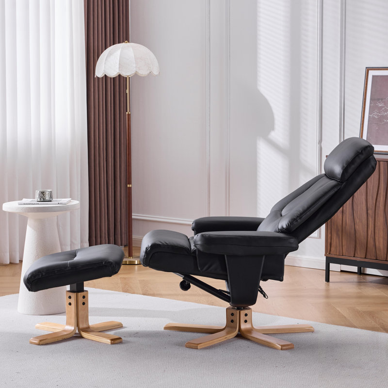 Fauteuil d'appoint pivotant à 360 ° en cuir polyuréthane chauffant avec repose-pieds, confort ergonomique pour le salon et la chambre à coucher