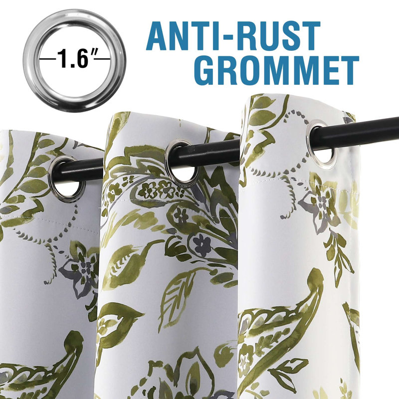 Ensemble de rideaux 100% occultant 2 panneaux de rideaux thermiques à motif floral Cattleya, Olive, L 52 po x L 84 po