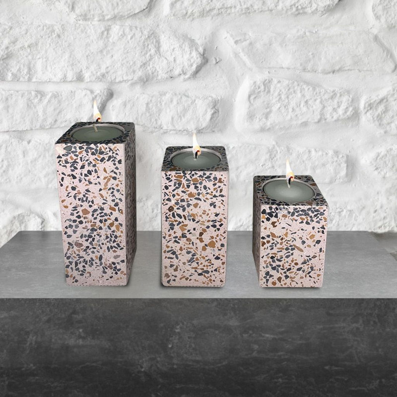 Splattered Block Cement Tealight Candle Holders, Pink