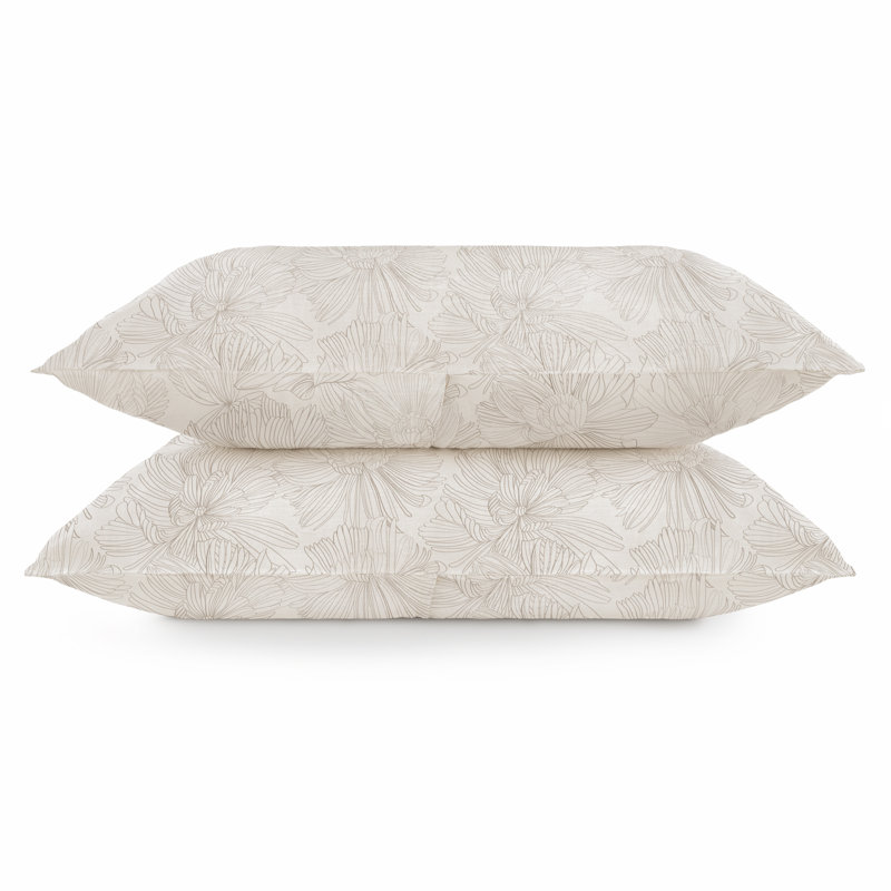 100% French Linen Pillowcase Set, King Pillowcase, Cream/Putty Floral