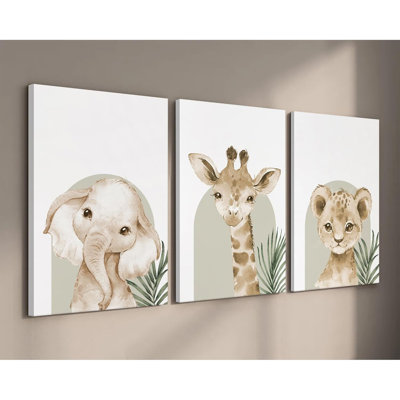 Animal Wall Art Pictures Baby Nursery Canvas Wall Art Decor Safari Animal Prints Jungle Kids Wall Art Woodland Nursery Wall Decor Giraffe Jungle Poster For Room 16X24 Inch Framed Set Of 3