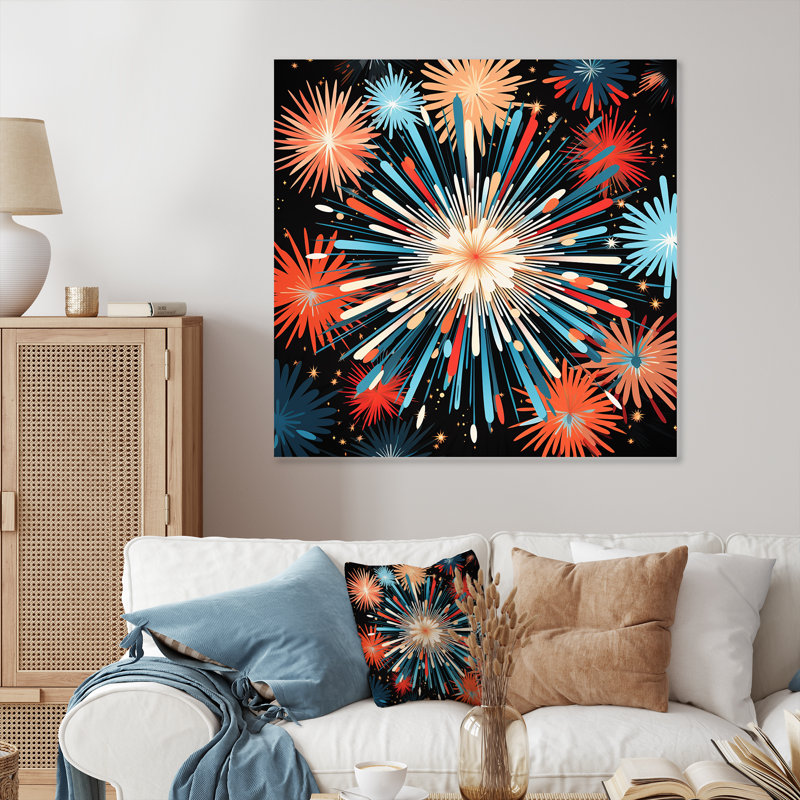 Blue And Yellow Fireworks Illumination 1 - Fireworks Metal Wall Art, 16" H x 16" W