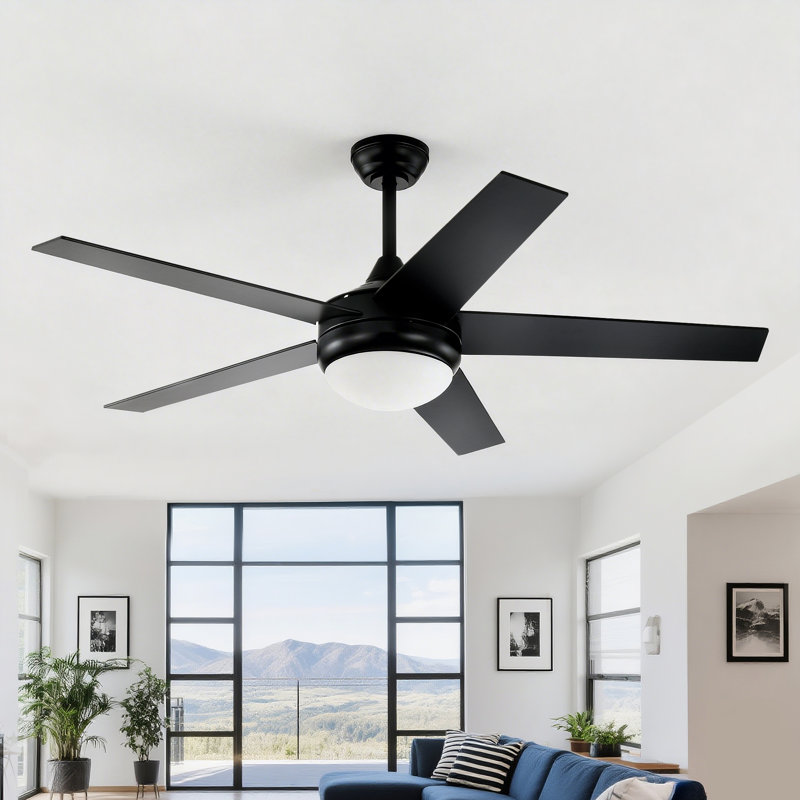 Ventilateur de plafond d'intérieur à DEL 5 pales 52 pouces avec télécommande et contrôle mural, moteur à courant continu réversible