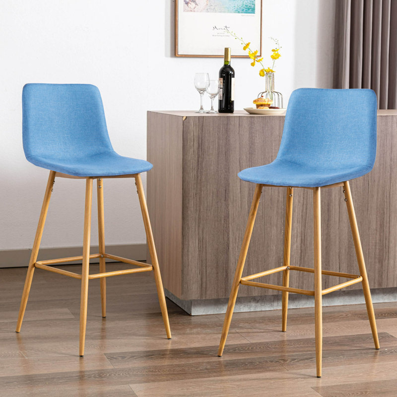 Upholstered Counter Stool with Metal Frame, Aqua Blue