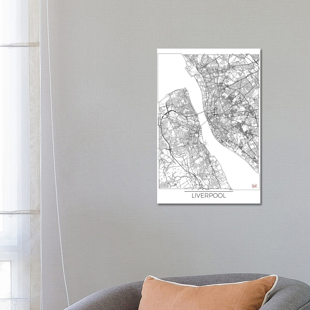 Liverpool Minimal Urban Blueprint Map by Hubert Roguski - Wrapped Canvas Art Prints