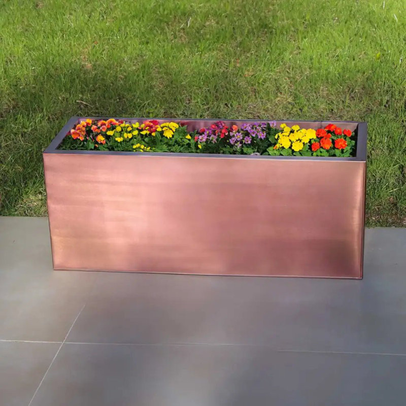 Reny Galvanised Zinc Trough Planter, 40cm H x 100cm W x 40cm D, Gold
