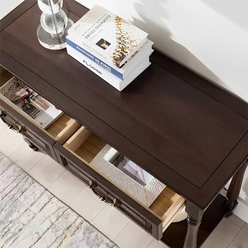 Modern Minimalist Console Table, Dark Brown Wood