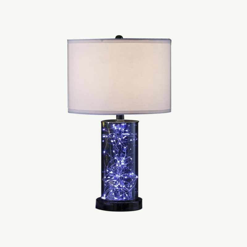 21.25" Black Chrome Cylinder Nightstand Lamp with LED Light