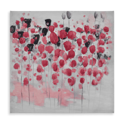 Contemporary Gray Tablecloth - Abstract Pink Flowers Field