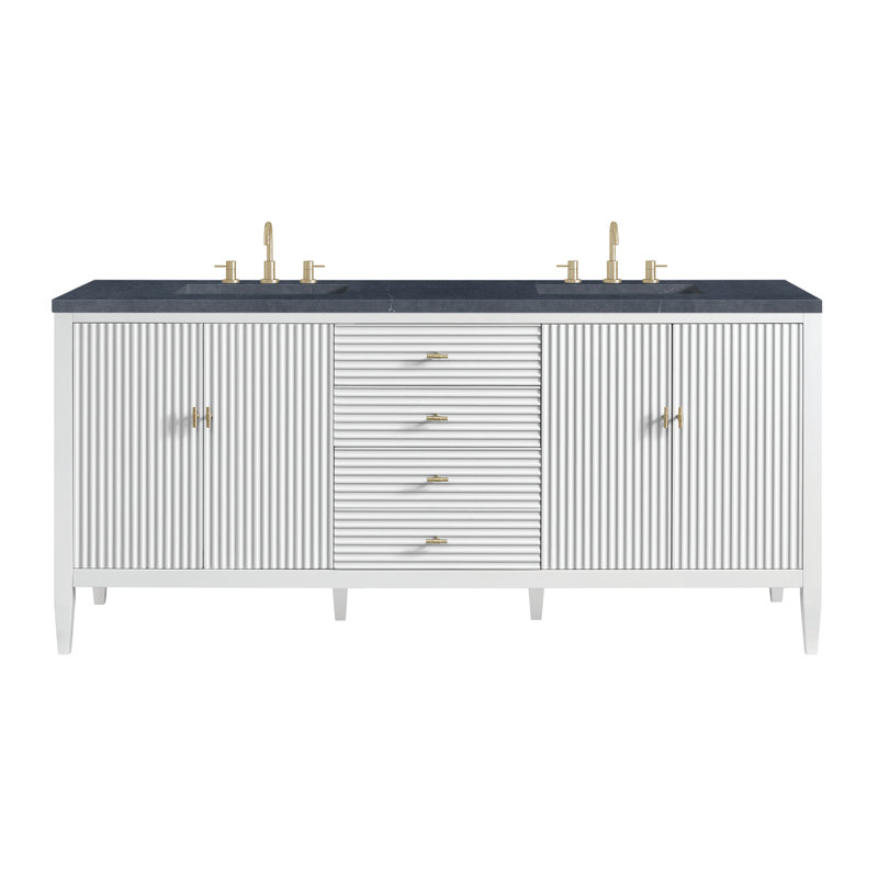 Myrrin 72'' W Double Vanity, Bright White, Charcoal Soapstone, 8" Widespread